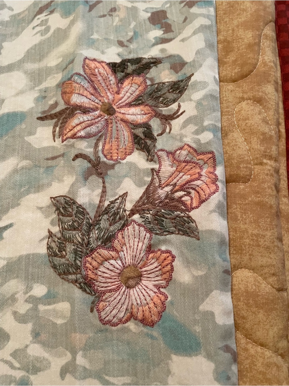 Gloria Vanderbilt Straight Leg Jeans with Pink Floral Embroidery on Light Blue